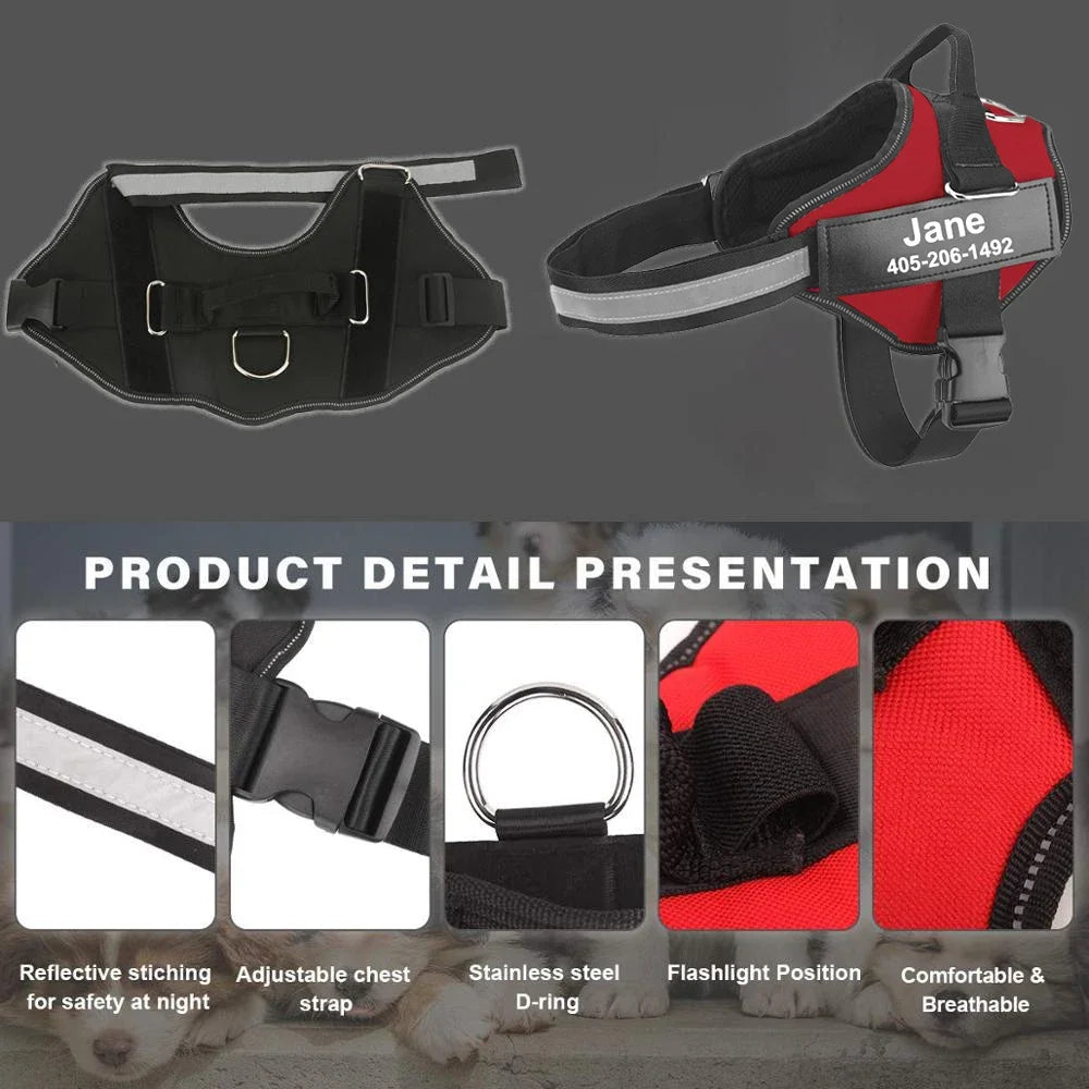 Dropshipping Dog Harness Vest ID Patch Customized Reflective Breathable Adjustable Pet Harness for Small Large Dogs NO PULL