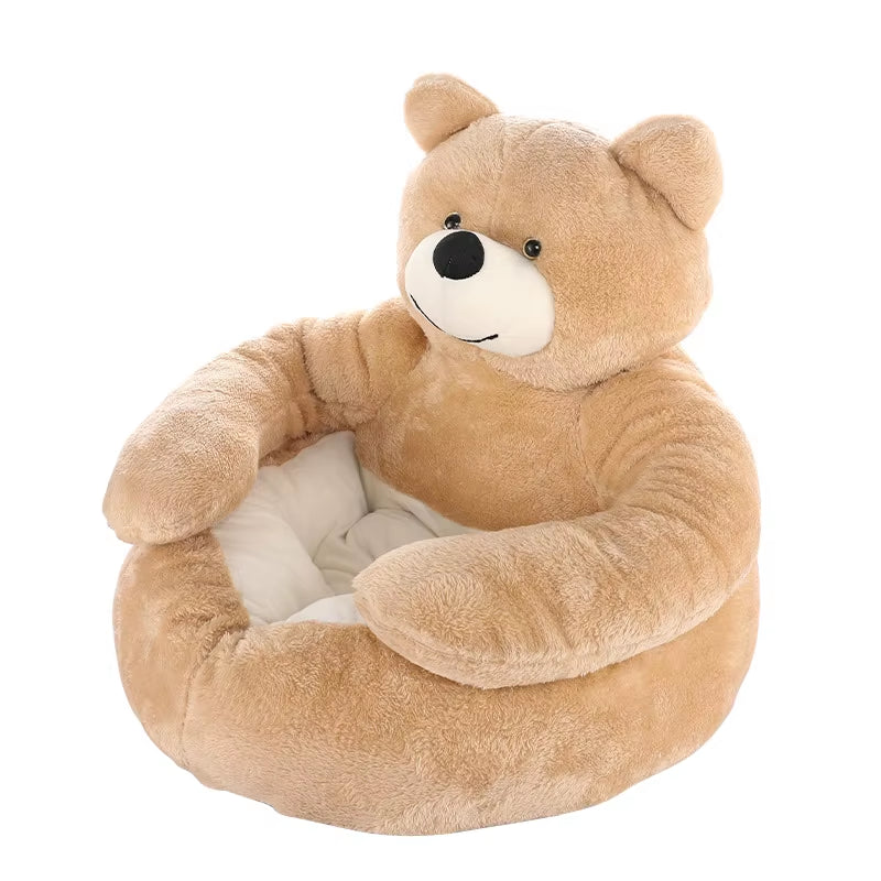 Super Soft Dog Bed Cute Winter Warm Bear Hug Cat Sleeping Mat Semi-Closed Puppy Kitten Plush Nest Cushion Dog Sofa Pet Supplies