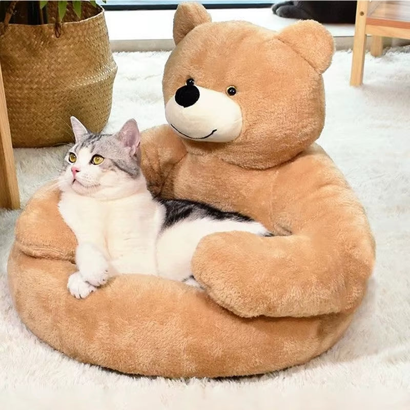 Super Soft Dog Bed Cute Winter Warm Bear Hug Cat Sleeping Mat Semi-Closed Puppy Kitten Plush Nest Cushion Dog Sofa Pet Supplies