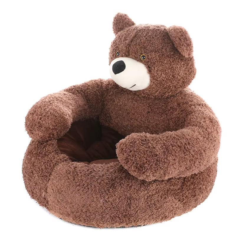Super Soft Dog Bed Cute Winter Warm Bear Hug Cat Sleeping Mat Semi-Closed Puppy Kitten Plush Nest Cushion Dog Sofa Pet Supplies
