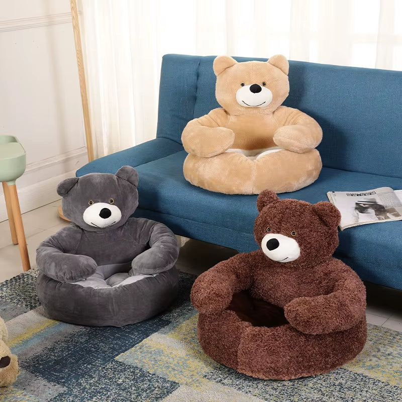 Super Soft Dog Bed Cute Winter Warm Bear Hug Cat Sleeping Mat Semi-Closed Puppy Kitten Plush Nest Cushion Dog Sofa Pet Supplies